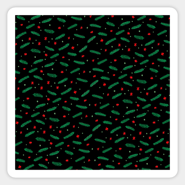 Christmas branches and stars - black and green Sticker by wackapacka